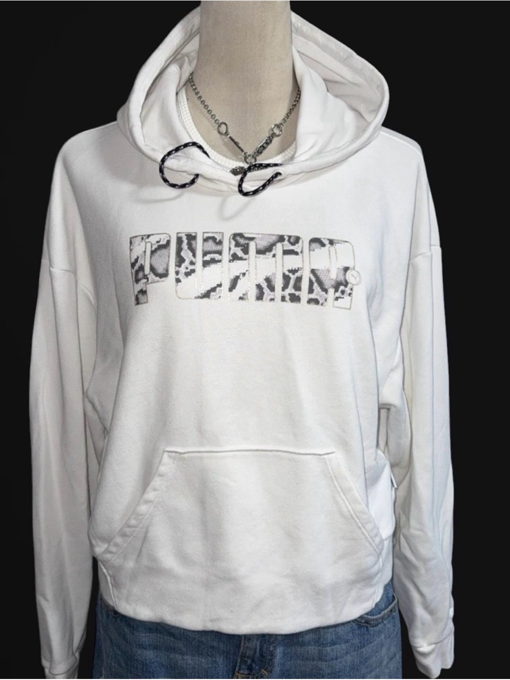 Puma White Hooded Sweatshirt with Black Logo Detail